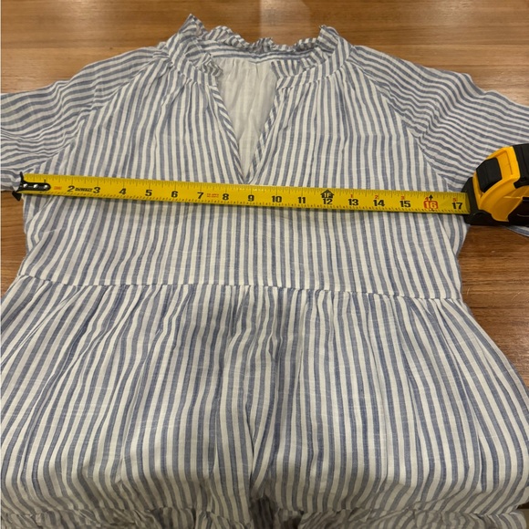 White + Chambray Tiered Dress with 3/4 length sleeves. - Picture 6 of 7